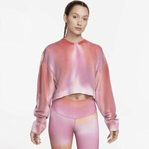 Nike Yoga Luxe Fleece Crop Sweater in Pink Tye-dye Size Medium